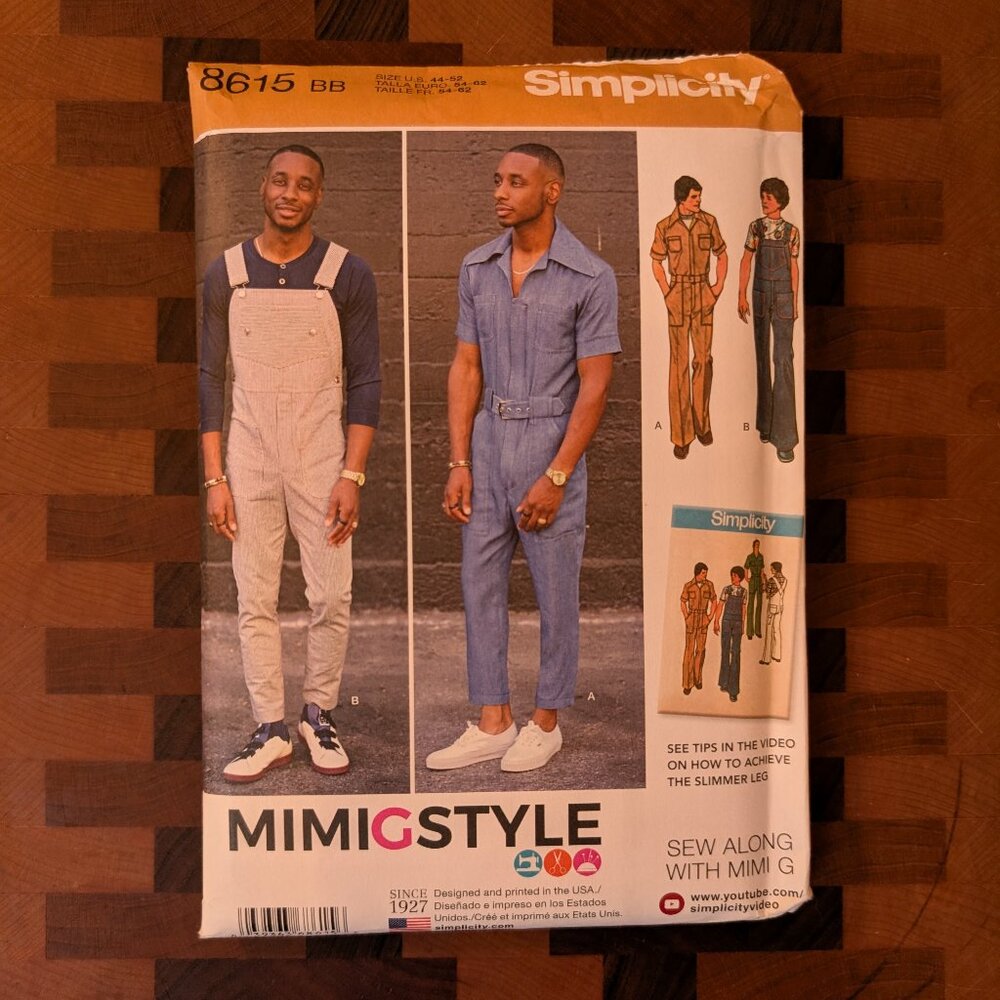 Simplicity 8615 - Uncut - Mimi G Style - Sizes 44-52 - Men's Jumpsuit & Overalls